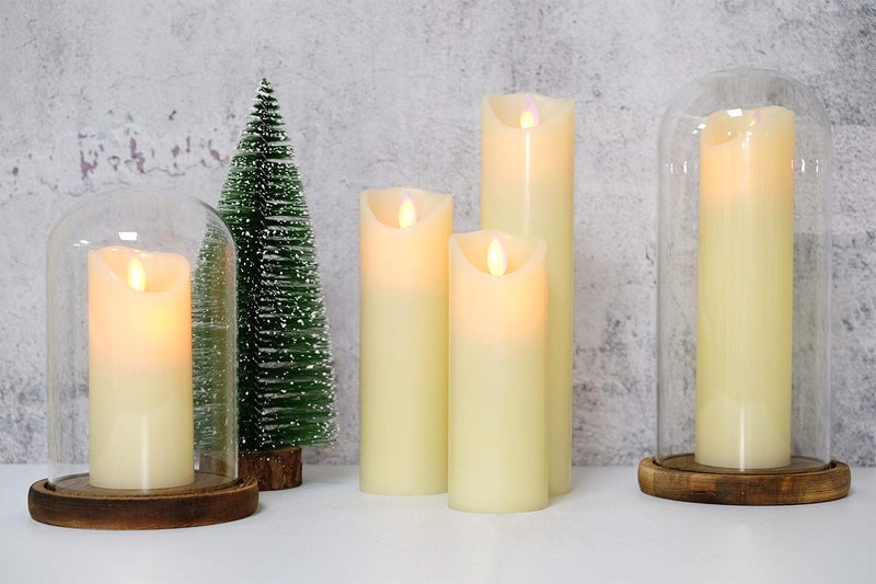 Eldnacele LED Flameless Flickering Candles with Remote Timer Warm White Battery Operated Wax LED Pillar Candles Set of 5 Realistic Flame for Decoration (2.2" X 5"6" 7" 8" 9") - Image 3